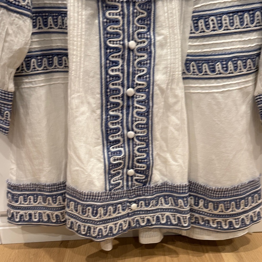 NWT Veronica Beard White and Blue Embroidered Tunic Dress - Picture 5 of 6